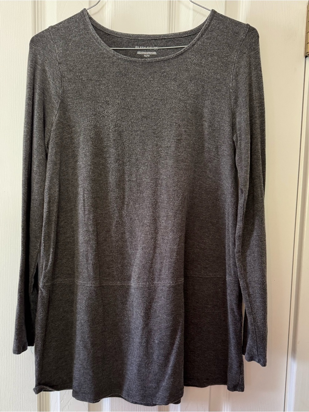 Eileen Fisher Gray Tencel Lyocell Knit Tunic Top Women’s XS Long Sleeve Minimal